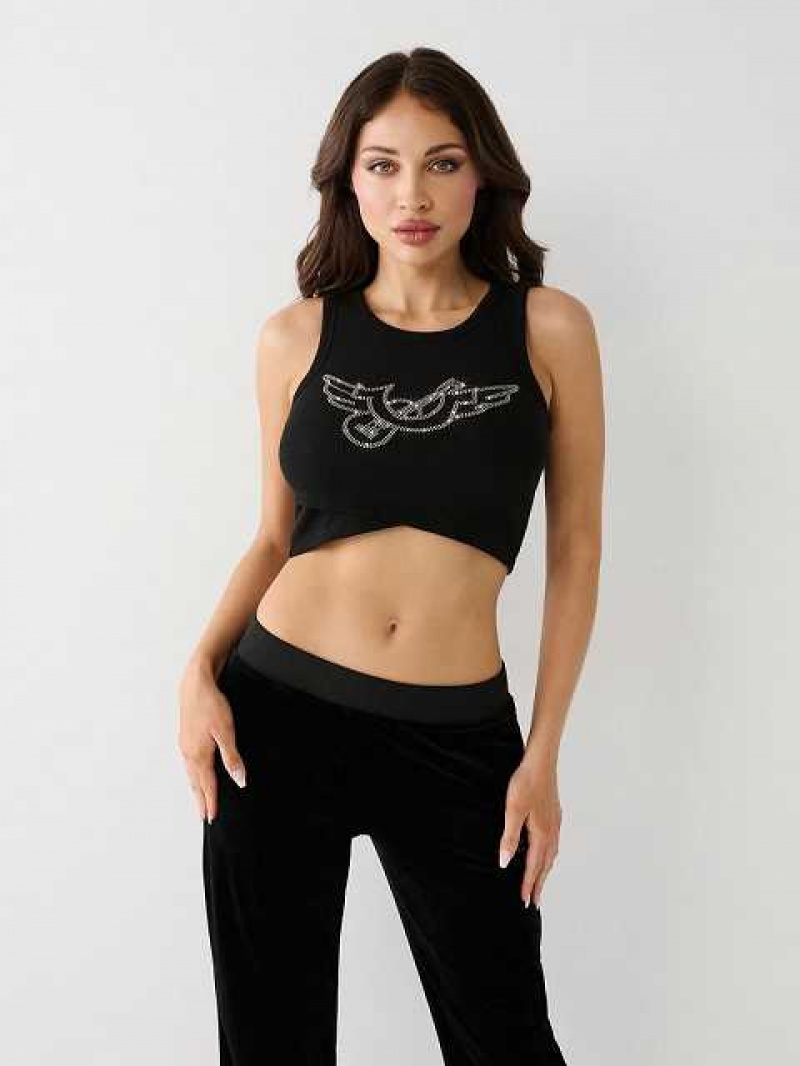 Camiseta sin Manga True Religion Crystal Crop Mujer Negras | Colombia-BOCGMVZ10