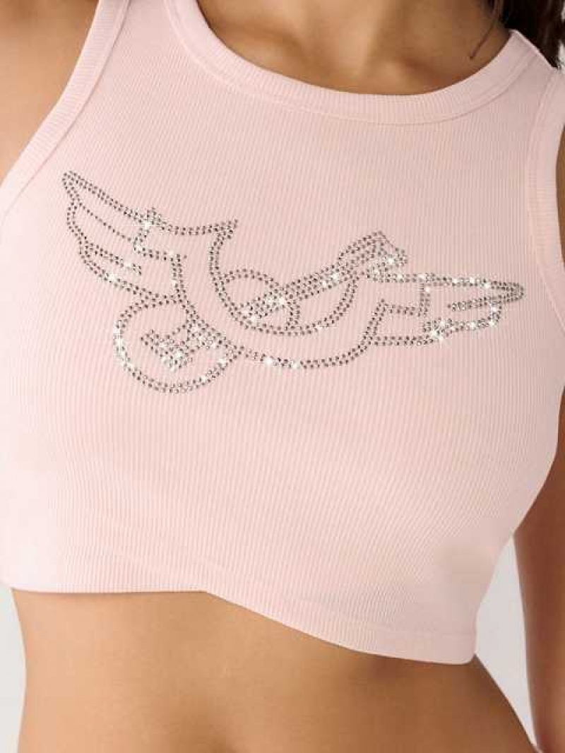 Camiseta sin Manga True Religion Crystal Crop Mujer Rosas | Colombia-YMXTARH56