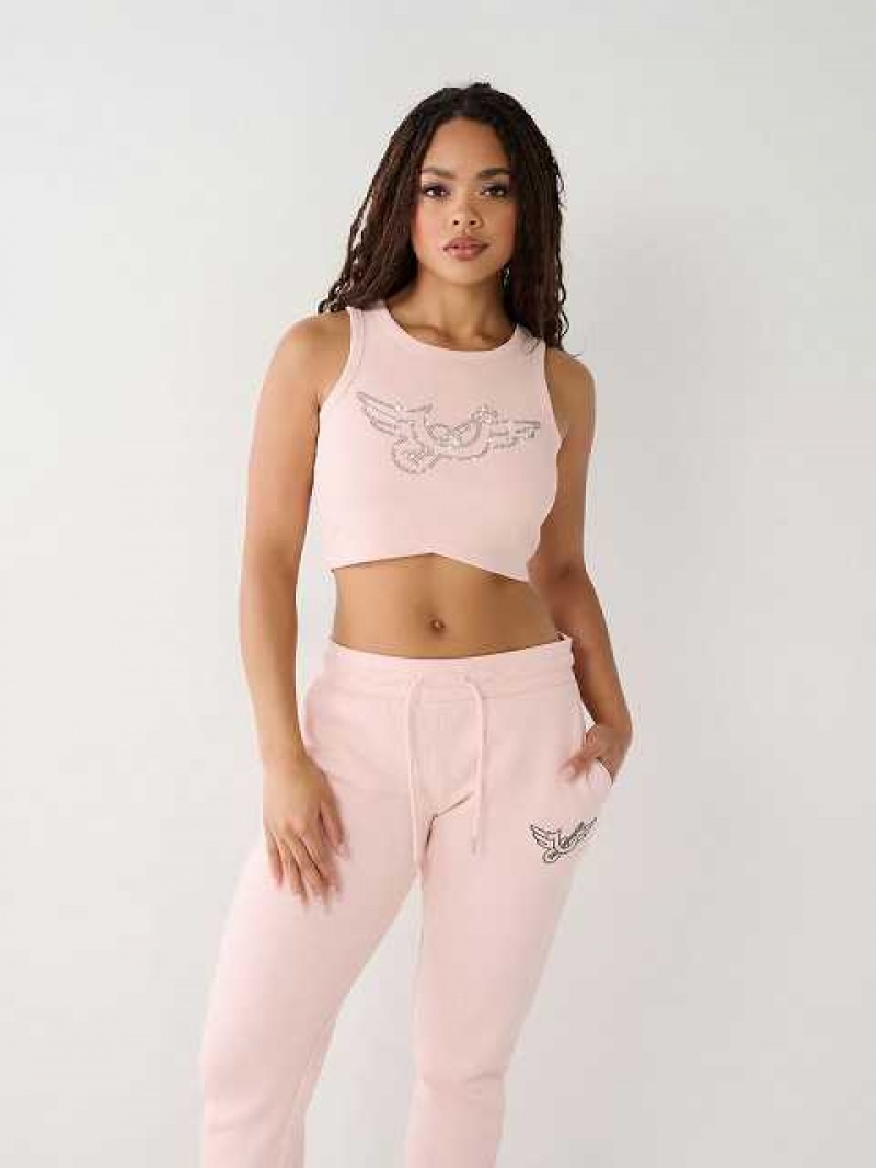 Camiseta sin Manga True Religion Crystal Crop Mujer Rosas | Colombia-YMXTARH56