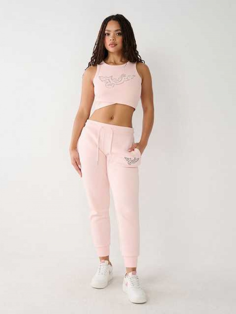 Camiseta sin Manga True Religion Crystal Crop Mujer Rosas | Colombia-YMXTARH56