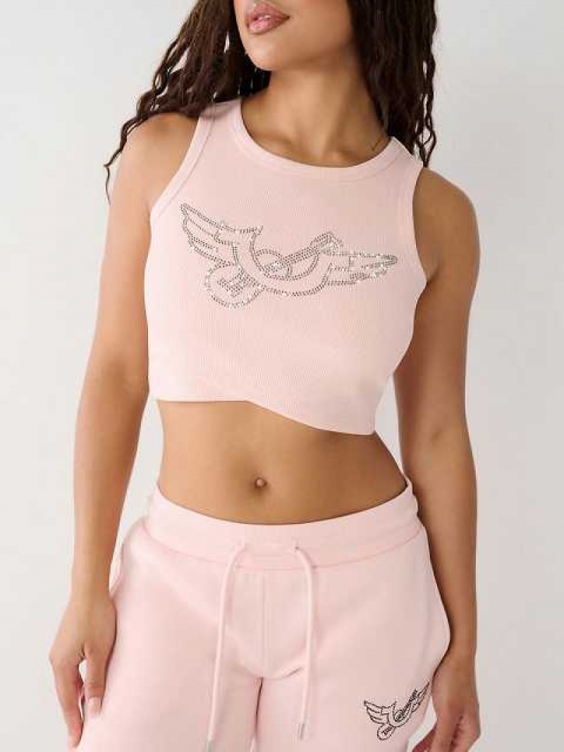 Camiseta sin Manga True Religion Crystal Crop Mujer Rosas | Colombia-YMXTARH56