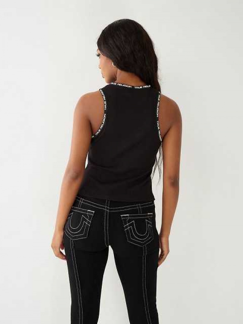 Camiseta sin Manga True Religion Cut Out Mujer Negras | Colombia-WYSPZUV54