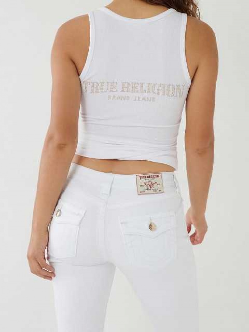 Camiseta sin Manga True Religion Encaje Up Studded Logo Mujer Blancas | Colombia-TEWVUJD60