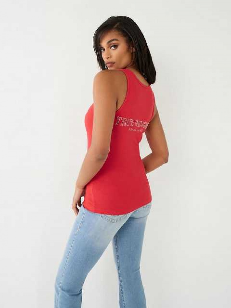 Camiseta sin Manga True Religion Encaje Up Studded Logo Mujer Rojas | Colombia-WJYIDHG24