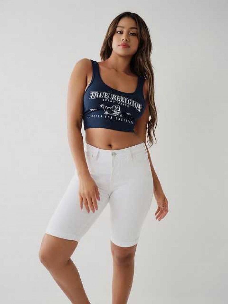 Camiseta sin Manga True Religion Logo Crop Mujer Azul Marino Azules | Colombia-XQRHWPG86