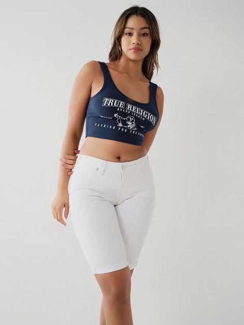 Camiseta sin Manga True Religion Logo Crop Mujer Azul Marino Azules | Colombia-XQRHWPG86