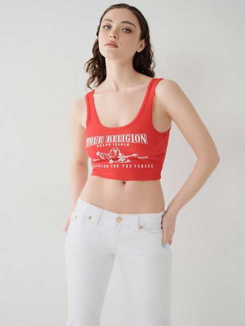 Camiseta sin Manga True Religion Logo Crop Mujer Rojas | Colombia-ANGKTJP95