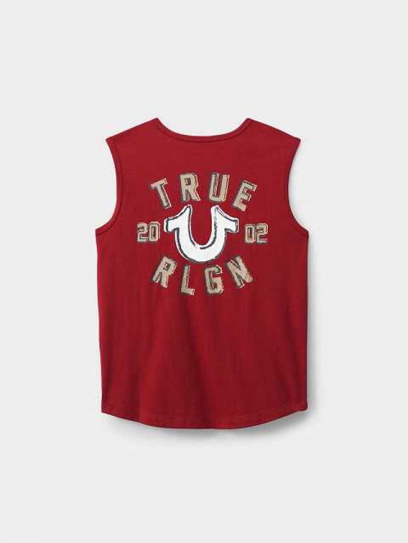 Camiseta sin Manga True Religion Logo Niños Rojas | Colombia-YVPNMAU71