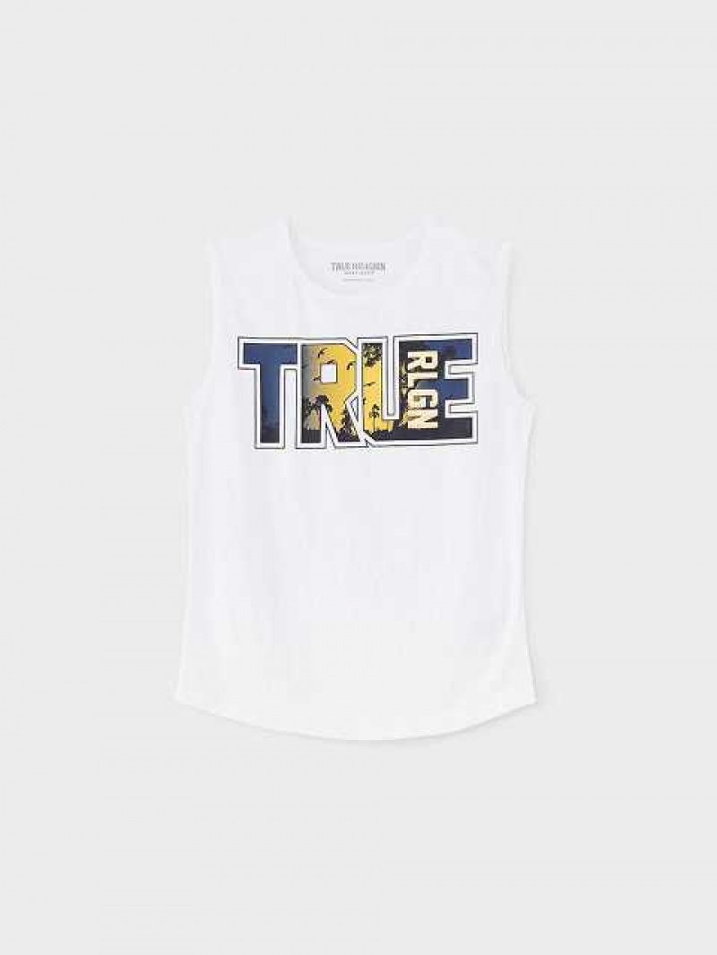 Camiseta sin Manga True Religion Logo Niños Blancas | Colombia-SQIAROG02