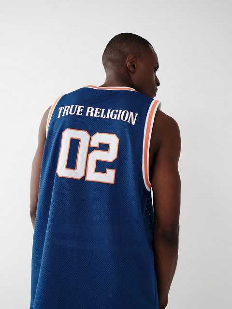 Camiseta sin Manga True Religion Mesh Jersey Hombre Azules | Colombia-ZDGYLBW27