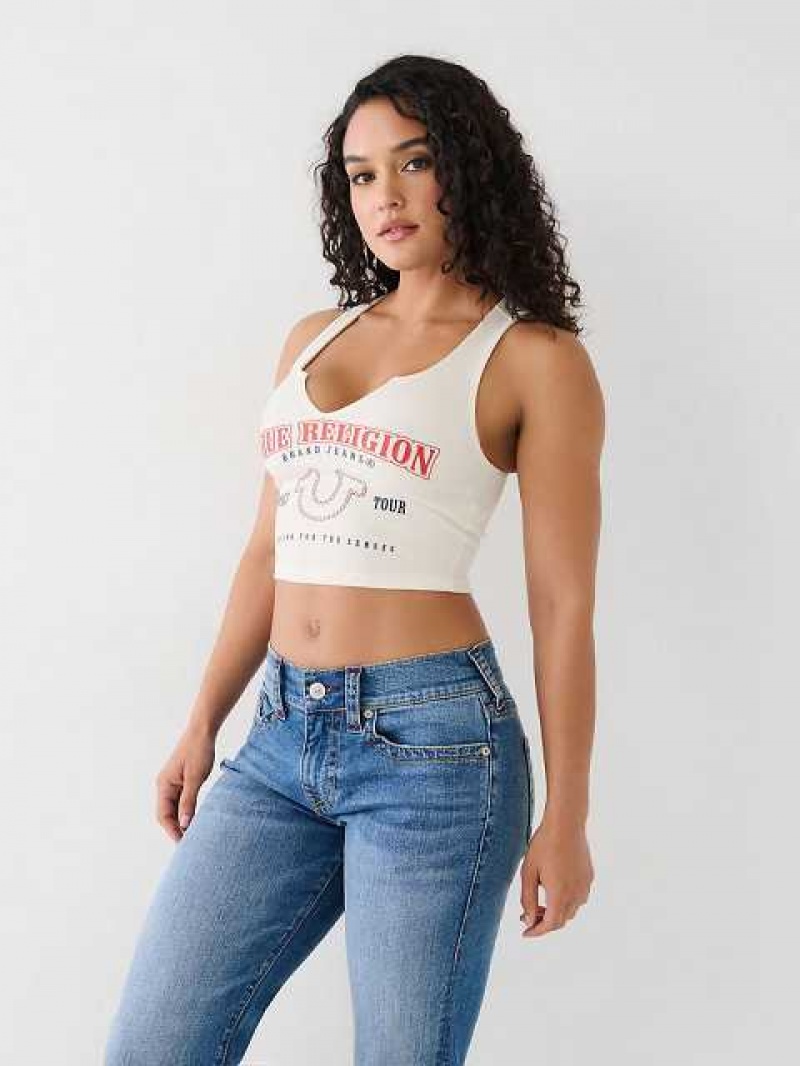 Camiseta sin Manga True Religion Notch Crop Logo Mujer Blancas | Colombia-WOMQVUB51