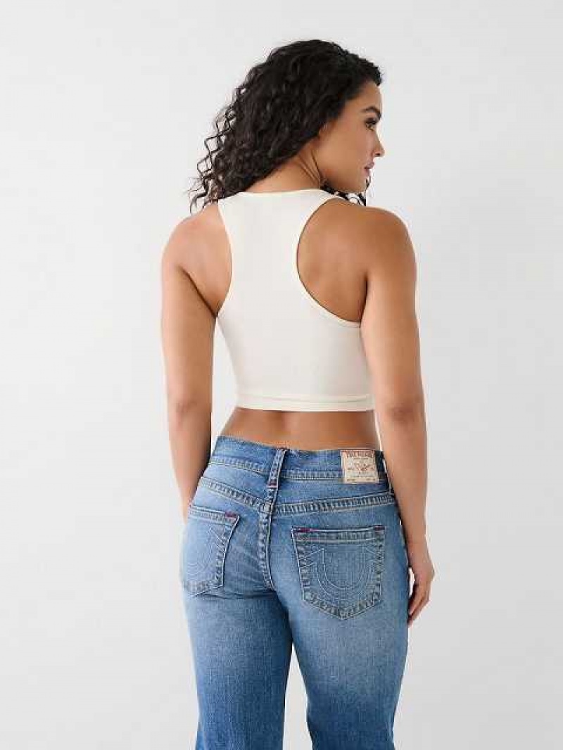 Camiseta sin Manga True Religion Notch Crop Logo Mujer Blancas | Colombia-WOMQVUB51