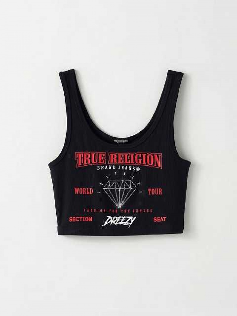 Camiseta sin Manga True Religion Tr X Dreezy Logo Mujer Negras | Colombia-CPKLAEH57