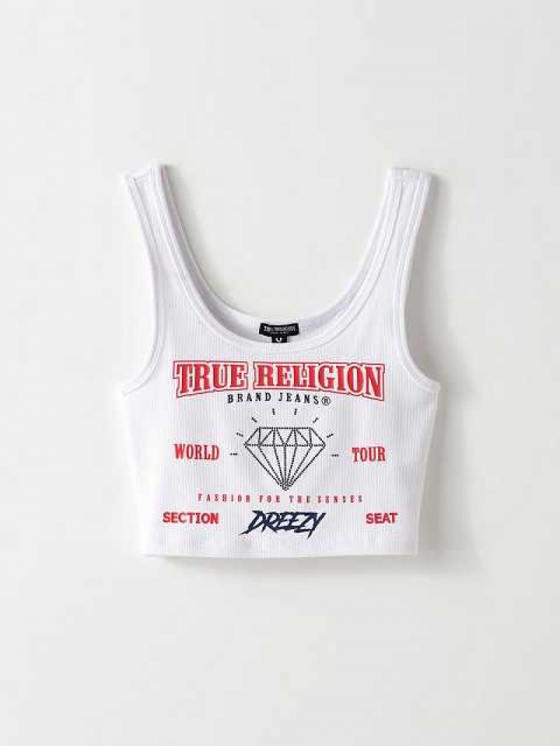 Camiseta sin Manga True Religion Tr X Dreezy Logo Mujer Blancas | Colombia-IEQRAWJ17