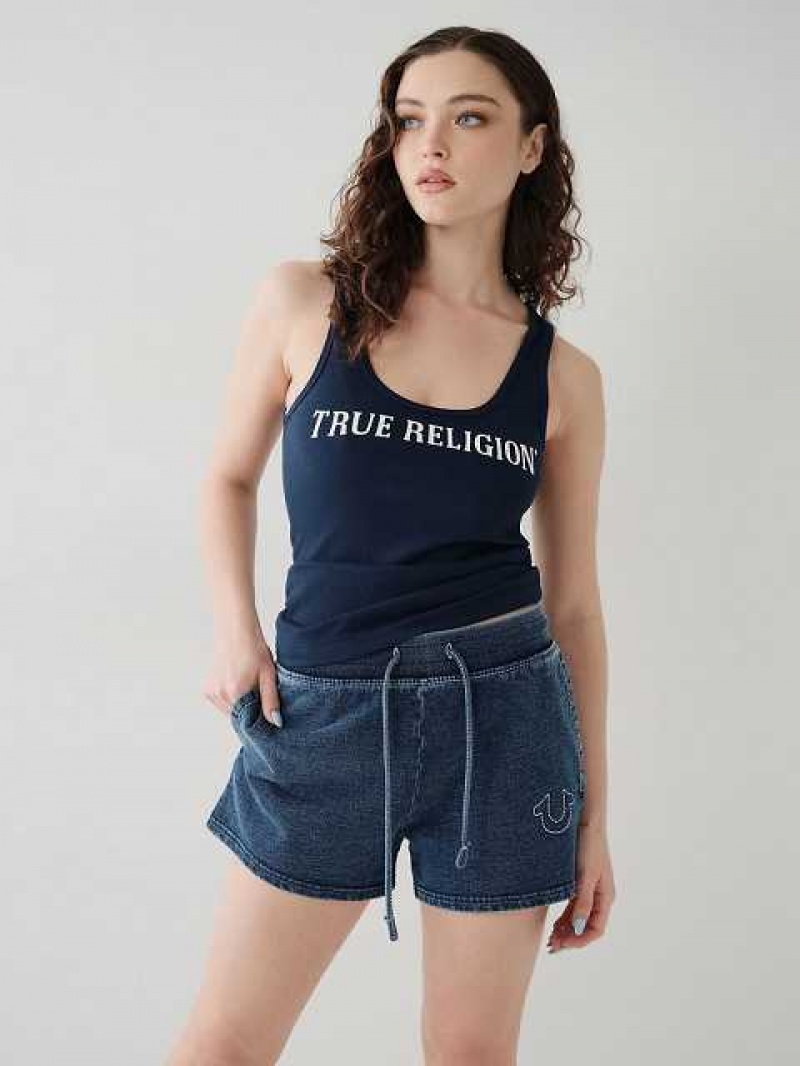 Camiseta sin Manga True Religion True Logo Mujer Azul Marino Azules | Colombia-VMHLQSC53