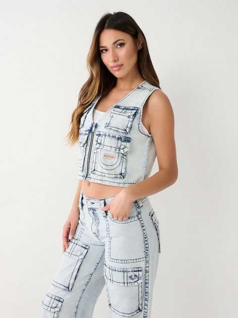 Chaleco True Religion Crop Denim Utility Mujer Azules Claro | Colombia-TMLXWSC70