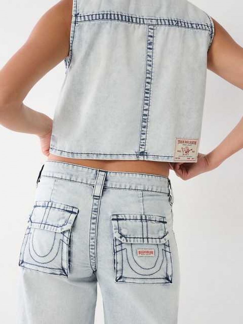 Chaleco True Religion Crop Denim Utility Mujer Azules Claro | Colombia-TMLXWSC70