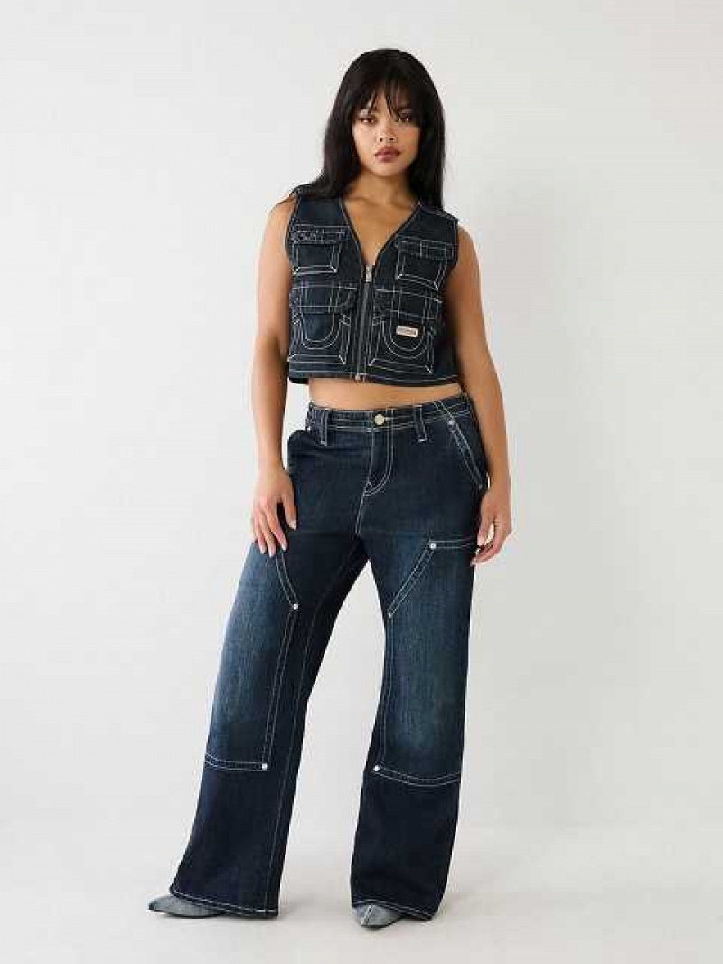 Chaleco True Religion Crop Denim Utility Mujer Azules Oscuro | Colombia-PCAHEQX92