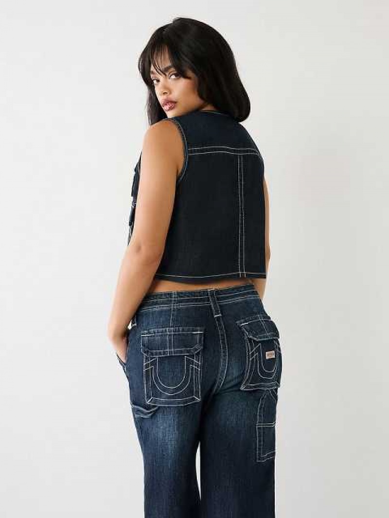 Chaleco True Religion Crop Denim Utility Mujer Azules Oscuro | Colombia-PCAHEQX92