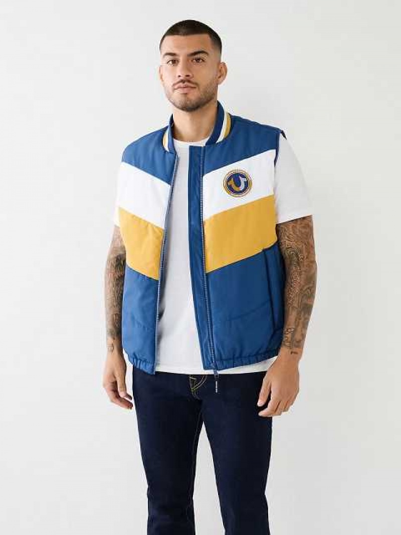 Chaleco True Religion Hs Logo Chevron Puffer Hombre Azules | Colombia-NGIVSWJ28