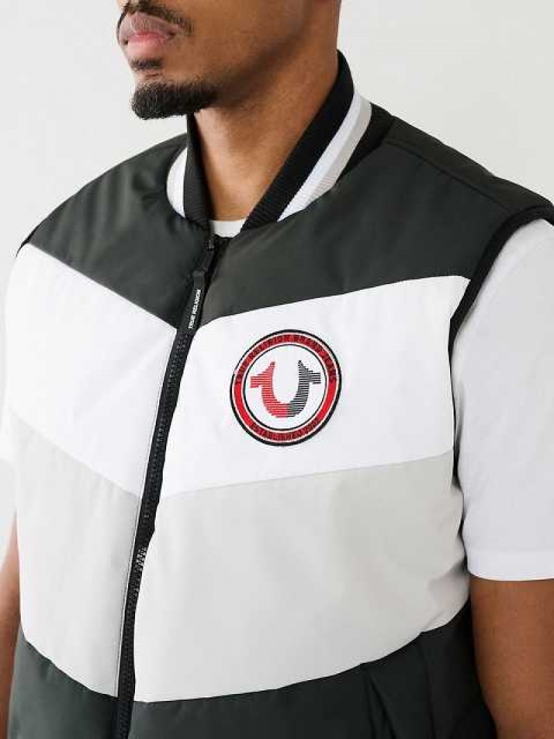 Chaleco True Religion Hs Logo Chevron Puffer Hombre Negras | Colombia-YJLTQMO60