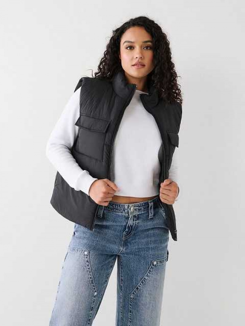 Chaleco True Religion Relaxed Puffer Mujer Negras | Colombia-TORFKJB01