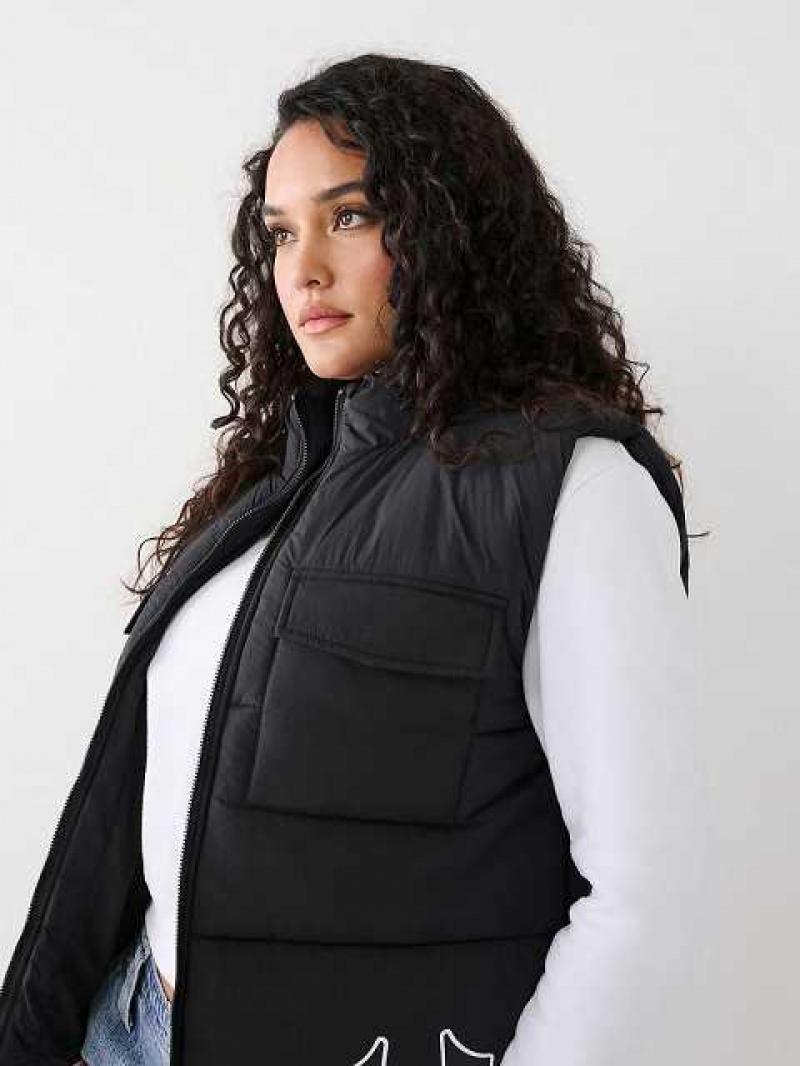 Chaleco True Religion Relaxed Puffer Mujer Negras | Colombia-TORFKJB01