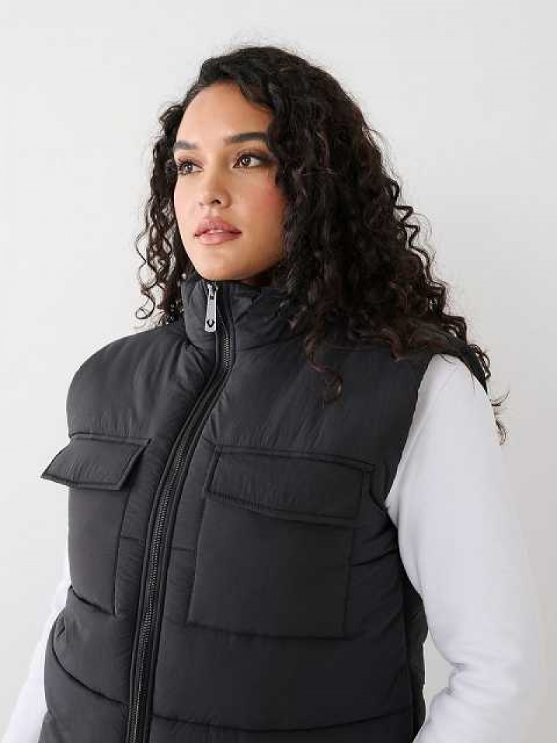 Chaleco True Religion Relaxed Puffer Mujer Negras | Colombia-TORFKJB01