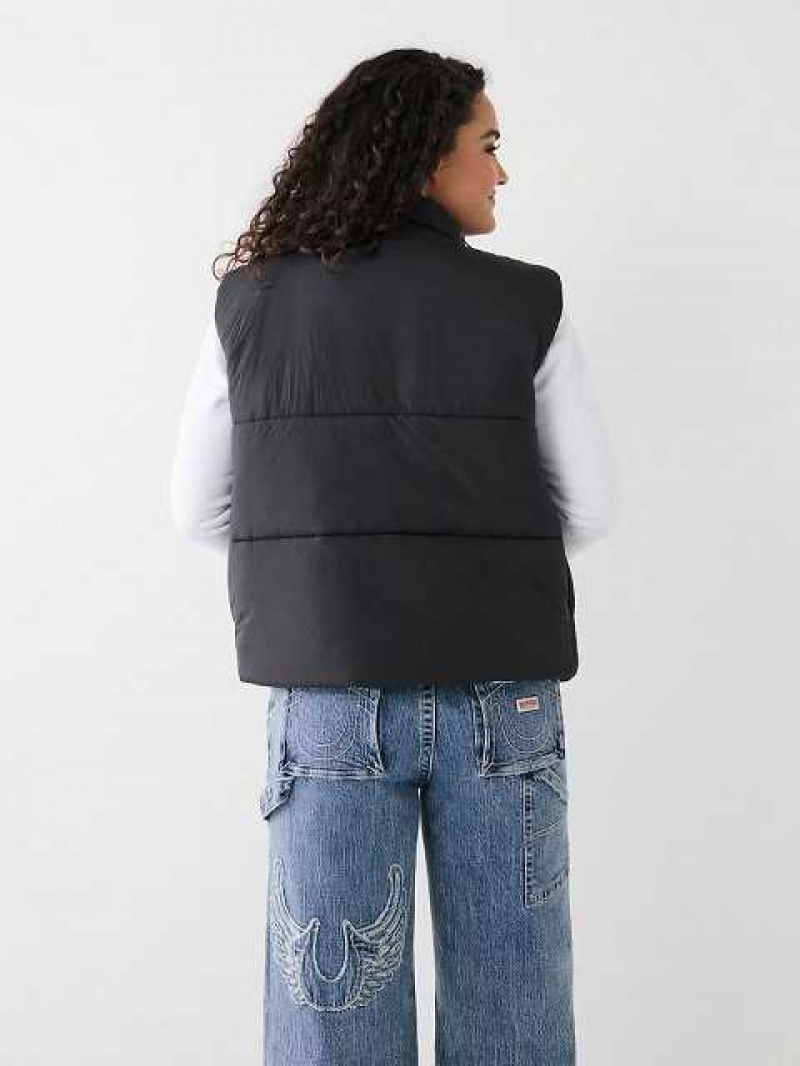 Chaleco True Religion Relaxed Puffer Mujer Negras | Colombia-TORFKJB01