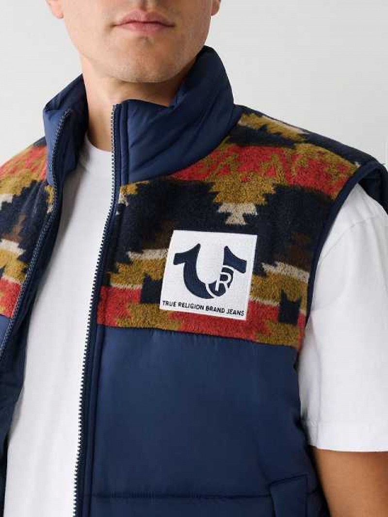 Chaleco True Religion Southwestern Puffer Hombre Azul Marino Azules | Colombia-BCQTFGW45