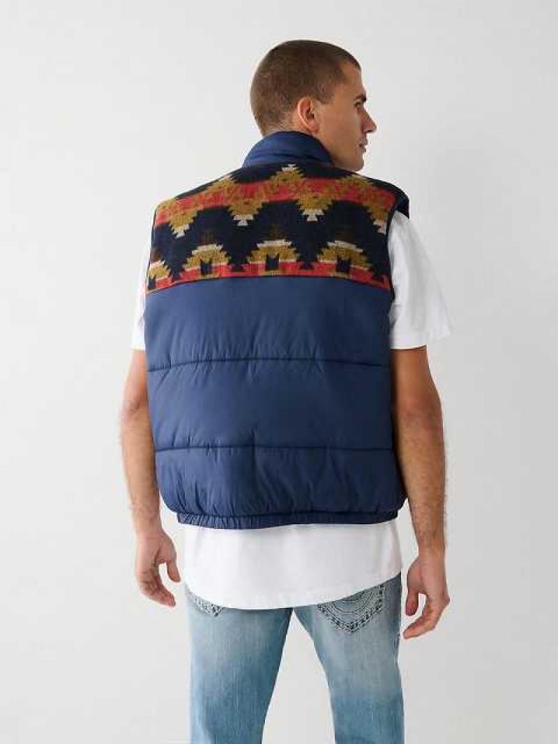 Chaleco True Religion Southwestern Puffer Hombre Azul Marino Azules | Colombia-BCQTFGW45