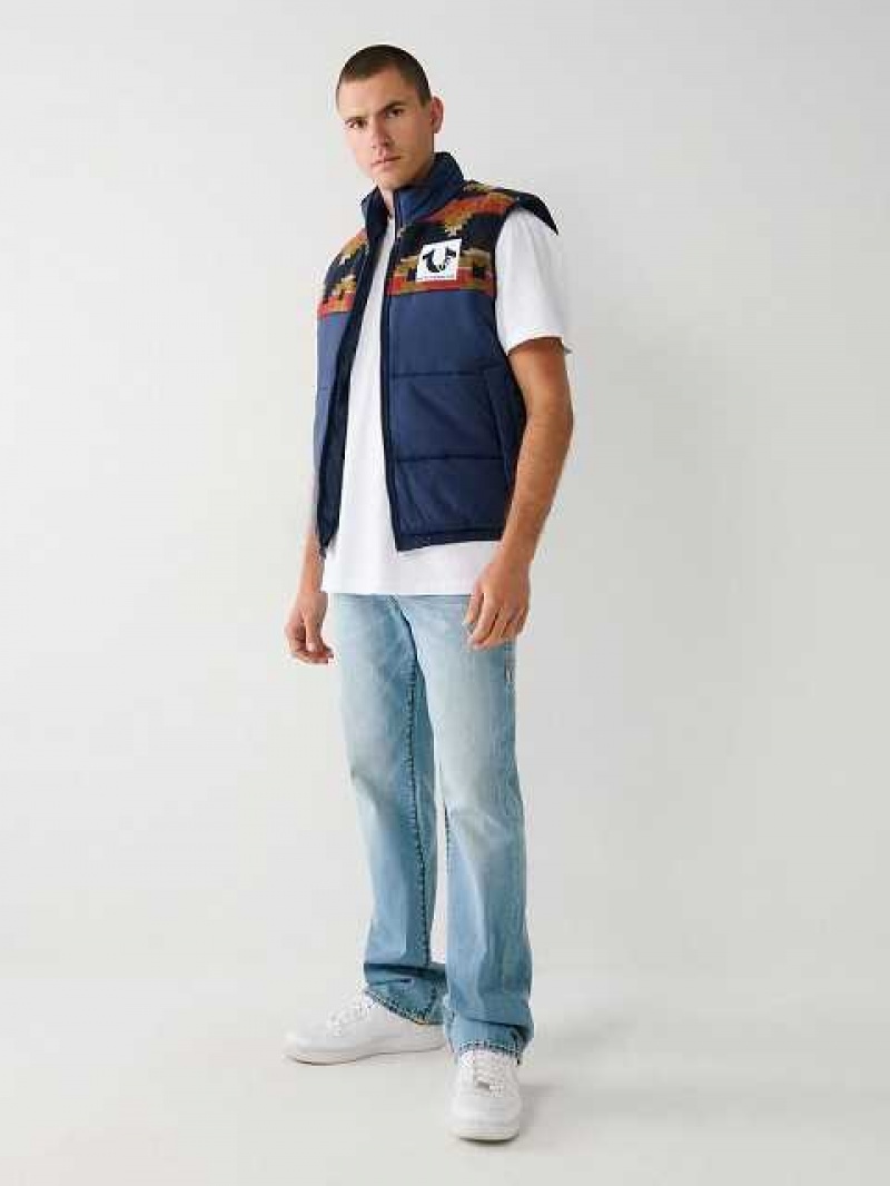 Chaleco True Religion Southwestern Puffer Hombre Azul Marino Azules | Colombia-BCQTFGW45