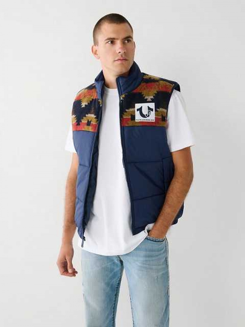 Chaleco True Religion Southwestern Puffer Hombre Azul Marino Azules | Colombia-BCQTFGW45