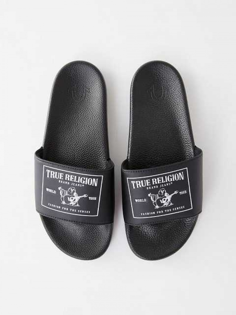 Chanclas True Religion Buddha Logo Unisex Negras | Colombia-RZQHBXY68