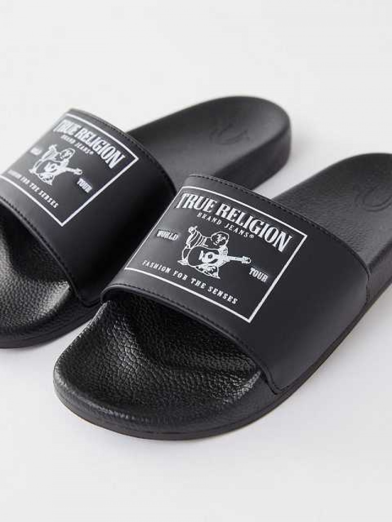 Chanclas True Religion Buddha Logo Unisex Negras | Colombia-RZQHBXY68