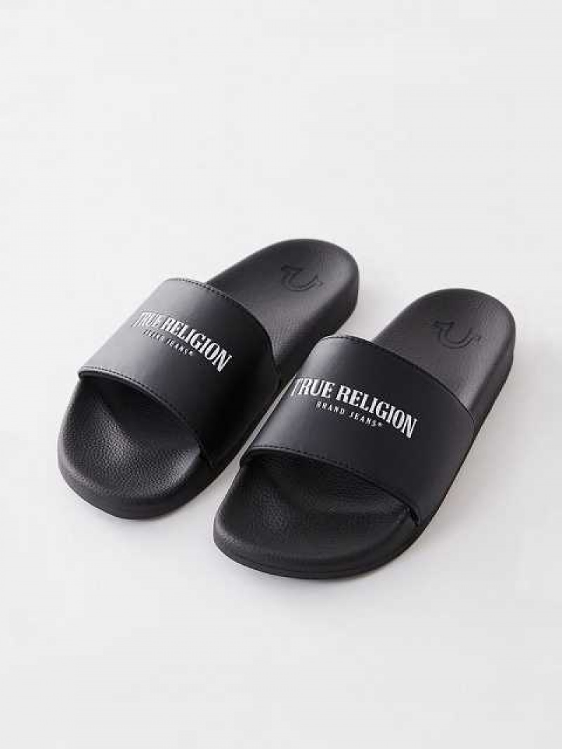 Chanclas True Religion Classic Logo Unisex Negras | Colombia-GKSQZHB17