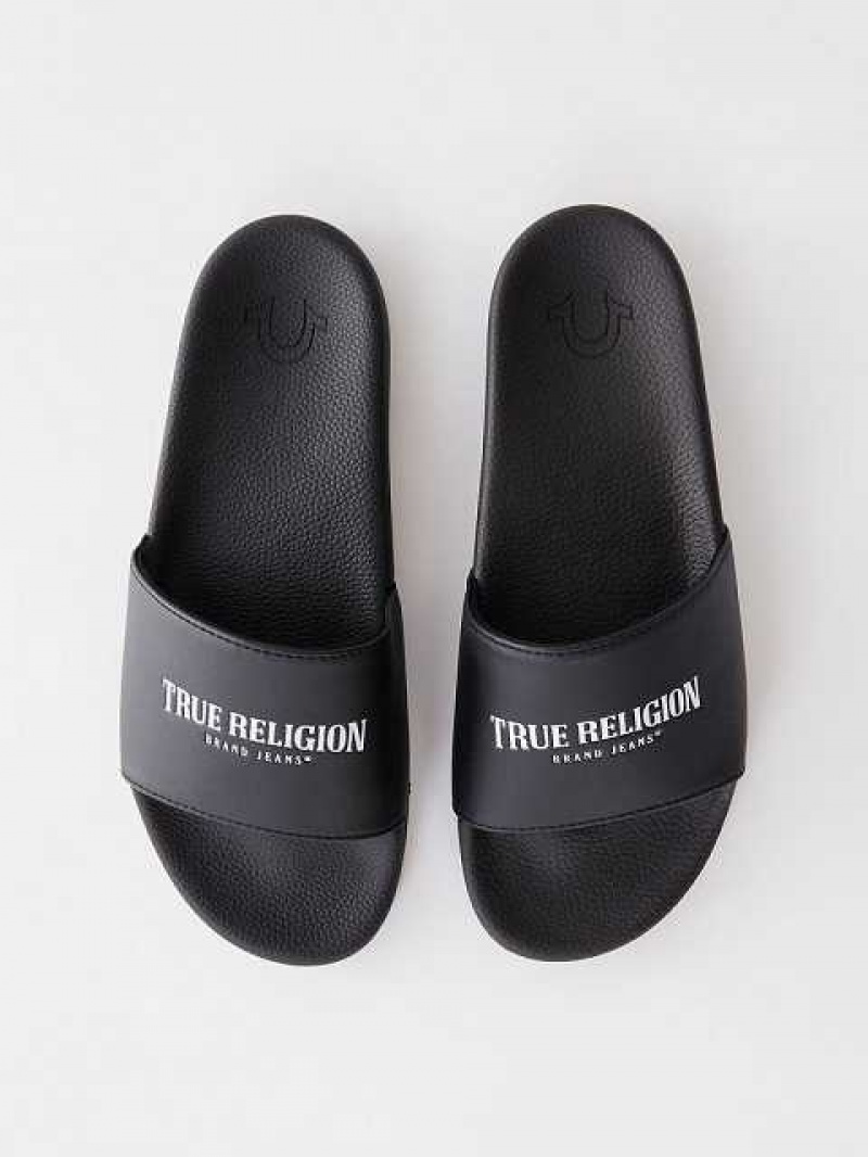 Chanclas True Religion Classic Logo Unisex Negras | Colombia-GKSQZHB17