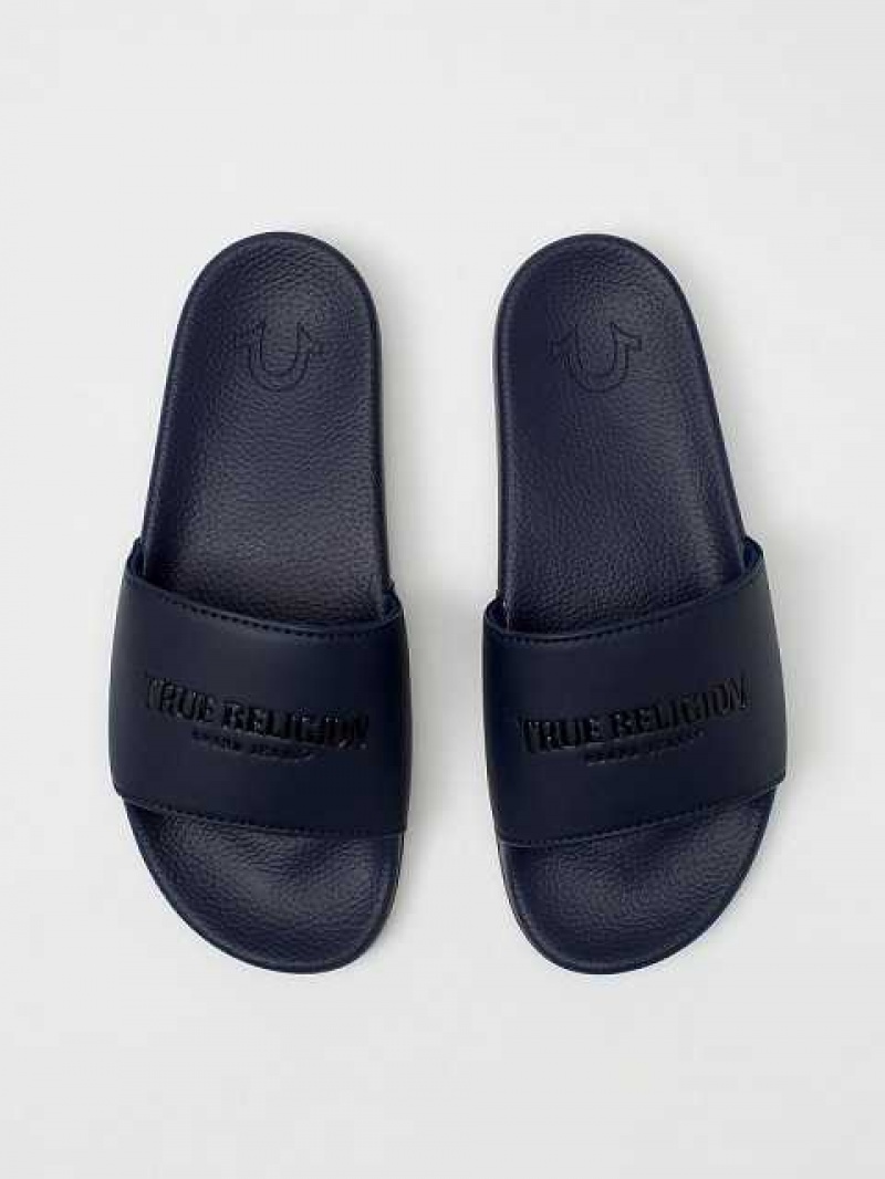 Chanclas True Religion Classic Logo Unisex Azul Marino | Colombia-CVMTBAH79