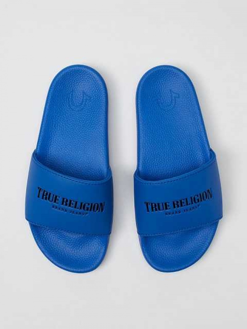 Chanclas True Religion Classic Logo Unisex Azules | Colombia-KRUXBTL90