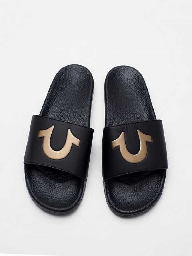 Chanclas True Religion Horseshoe Logo Unisex Negras | Colombia-CFHLTPO52