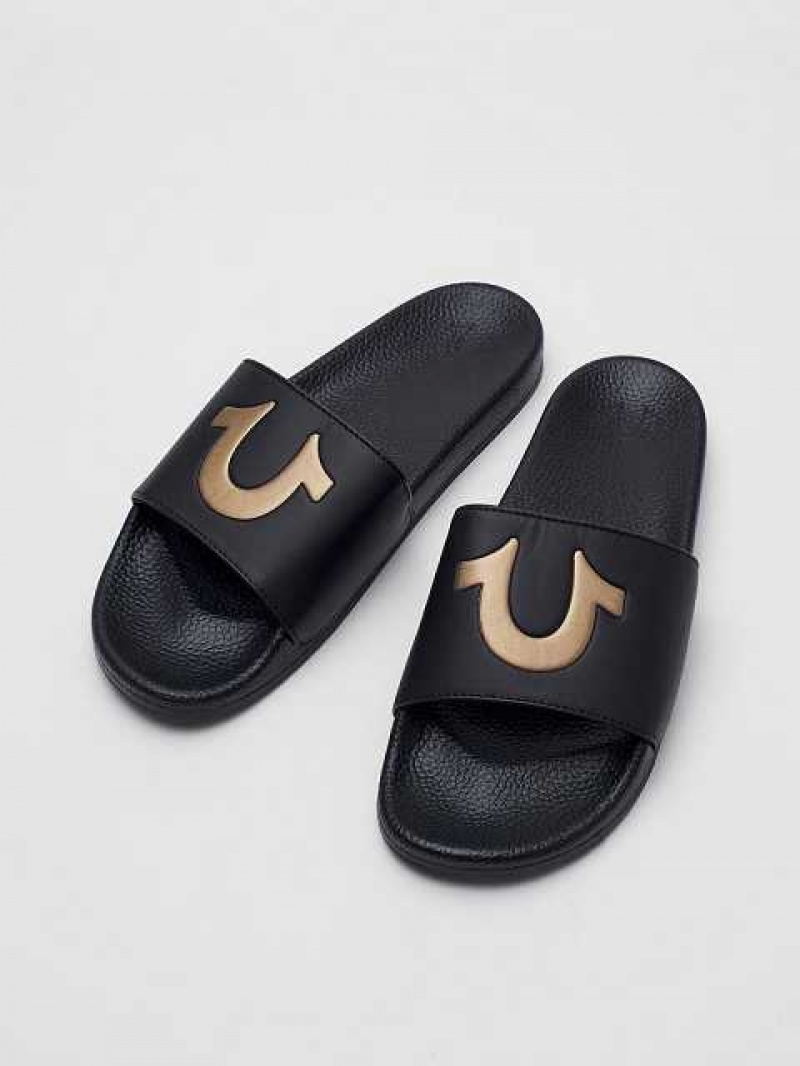 Chanclas True Religion Horseshoe Logo Unisex Negras | Colombia-CFHLTPO52