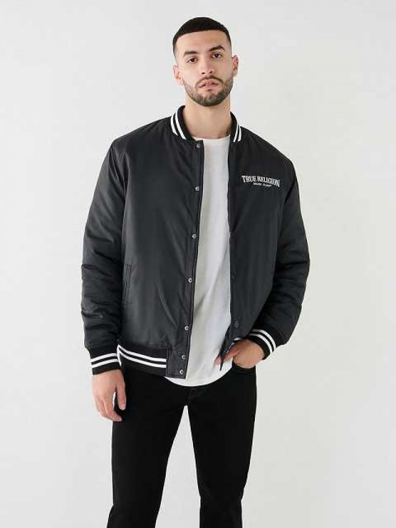 Chaqueta True Religion Arched Tr Bomber Hombre Negras | Colombia-XMNZKYQ30