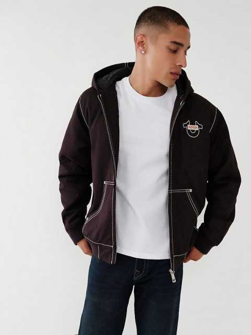 Chaqueta True Religion Big T Encapuchado Hombre Negras | Colombia-ZRGYUID54