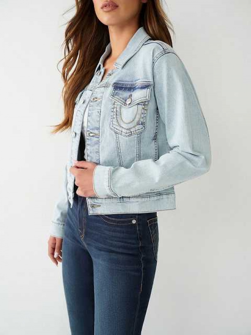 Chaqueta True Religion Buddha Denim Mujer Blancas | Colombia-VTDZHBQ20