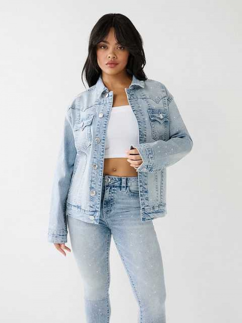 Chaqueta True Religion Crystal Oversized Jimmy Mujer Azules Azules | Colombia-GXNQAHP47