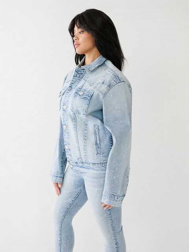 Chaqueta True Religion Crystal Oversized Jimmy Mujer Azules Azules | Colombia-GXNQAHP47