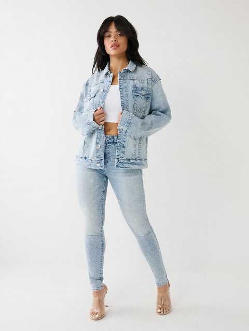 Chaqueta True Religion Crystal Oversized Jimmy Mujer Azules Azules | Colombia-GXNQAHP47