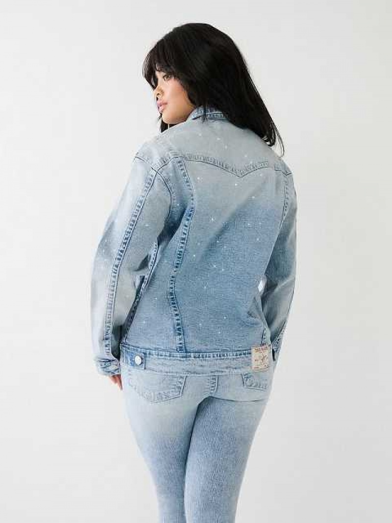 Chaqueta True Religion Crystal Oversized Jimmy Mujer Azules Azules | Colombia-GXNQAHP47