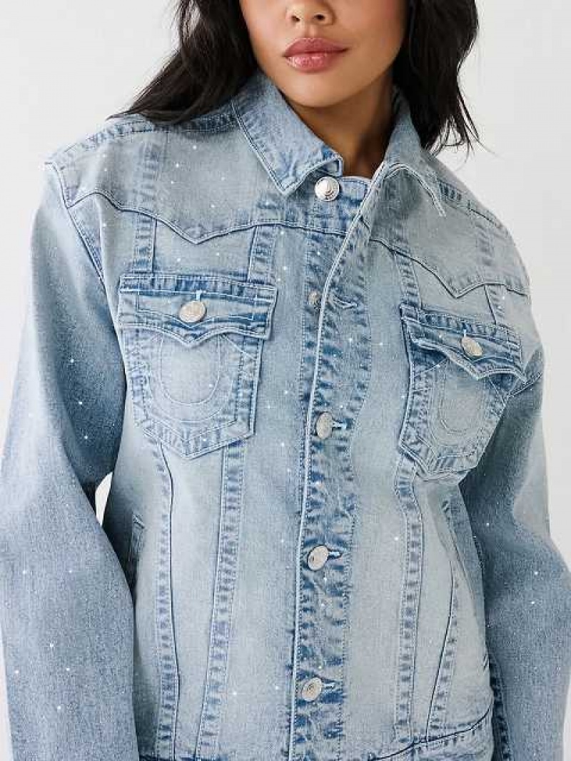 Chaqueta True Religion Crystal Oversized Jimmy Mujer Azules Azules | Colombia-GXNQAHP47