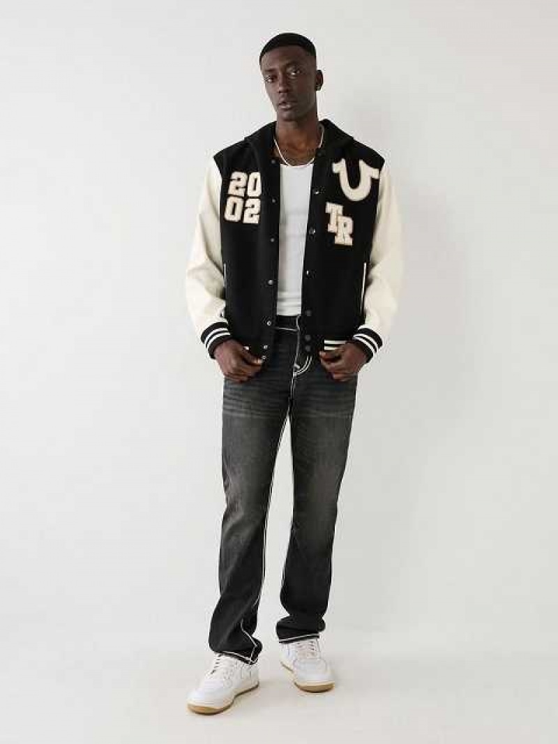 Chaqueta True Religion Encapuchado Varsity Hombre Negras | Colombia-ASXJDUO91